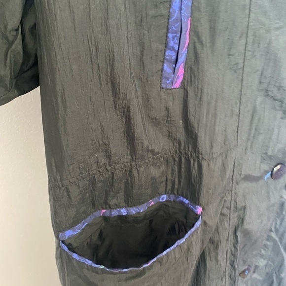 Vintage 80s ski jacket retro nylon black button up shoulder padded - Picture 5 of 16